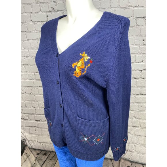 Vintage Disney Store Small Winnie The Pooh Embroidered Cardigan Sweater Navy - Picture 12 of 13